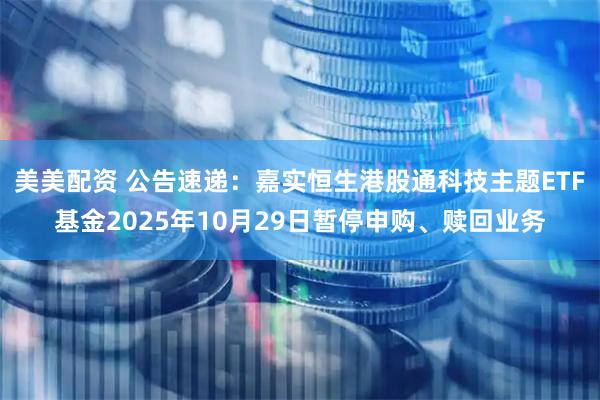 美美配资 公告速递：嘉实恒生港股通科技主题ETF基金2025年10月29日暂停申购、赎回业务
